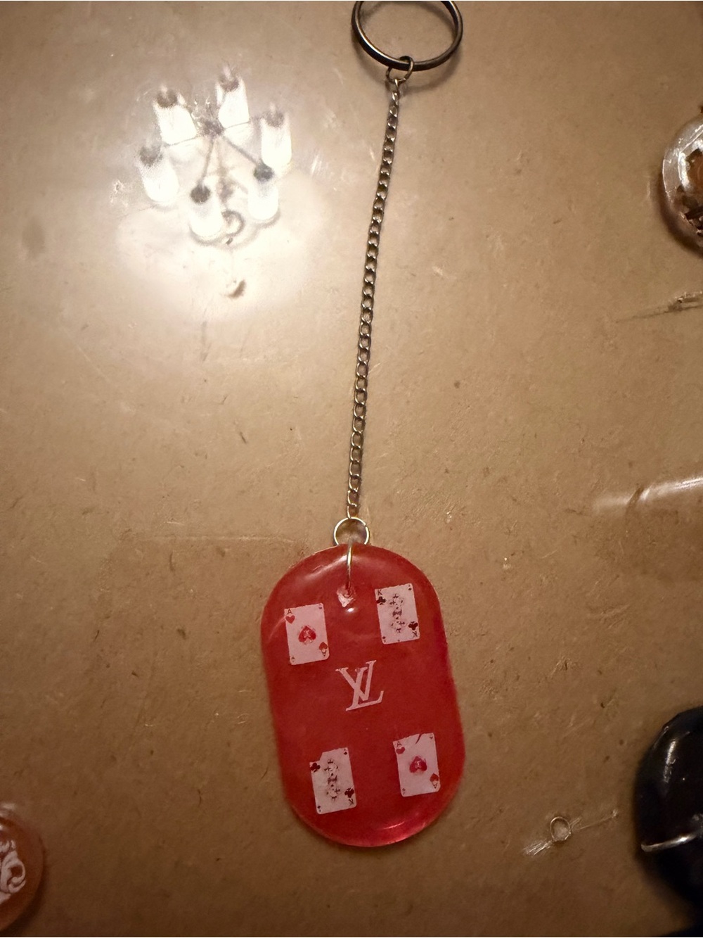 Red LV Playing Card Acrylic Keychain